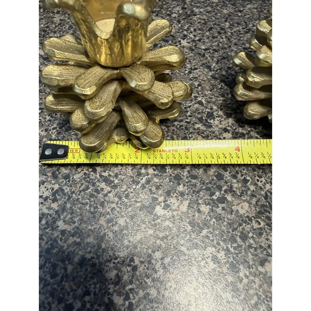 Vintage‎ Brass Pine Cone Candle Holders Set Of 2 Korea Rustic MCM Heavy